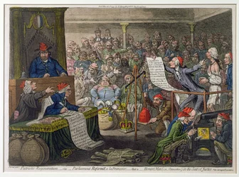 Regeneración patriótica, -Viz.- Parlamento reformado a la francesa, - es decir, hombres honestos (es decir, oposición) en el asiento de la justicia, publicado por Hannah Humphrey en 1795